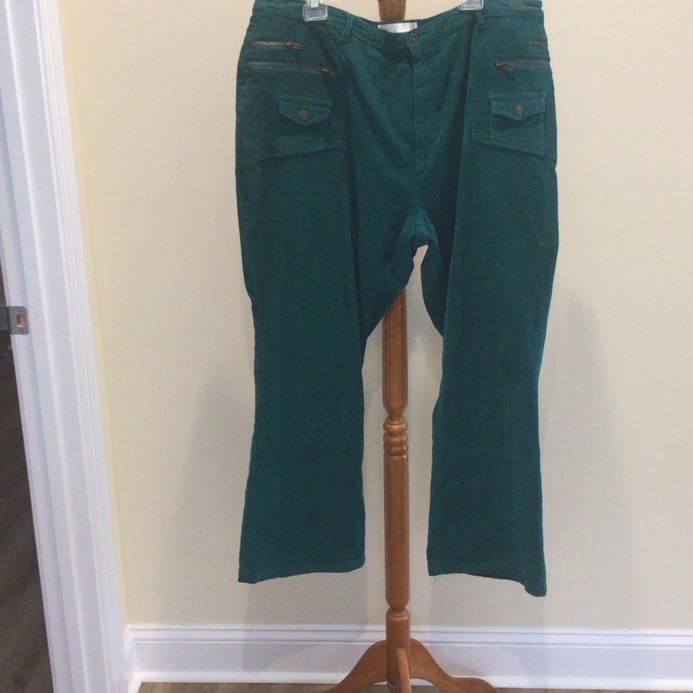 Denim 24/7 Teal flare leg corduroy pants size 24W zipper& snap front pockets
